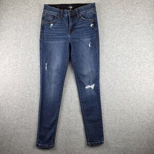 LuLaRoe Skinny Jeans Womens 26 Blue Dark Wash Mid Rise Distressed Slim Stretch